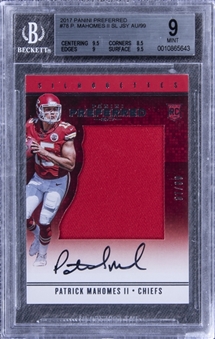 2017 Panini Preferred Silhouettes #78 Patrick Mahomes II Signed Patch Rookie Card (#37/99) - BGS MINT 9/BGS 10